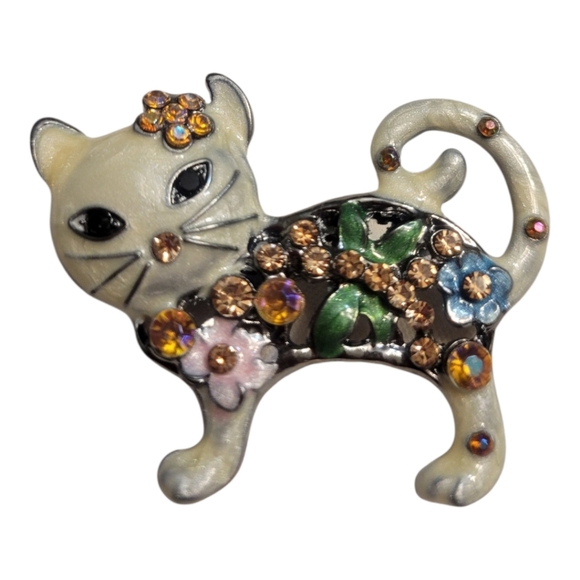Jewelry - Rhinestone Cat Brooch
